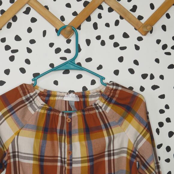 The Children’s Place Brown Plaid Print Tie Front Girls Long Sleeve Shirt - Picture 2 of 6